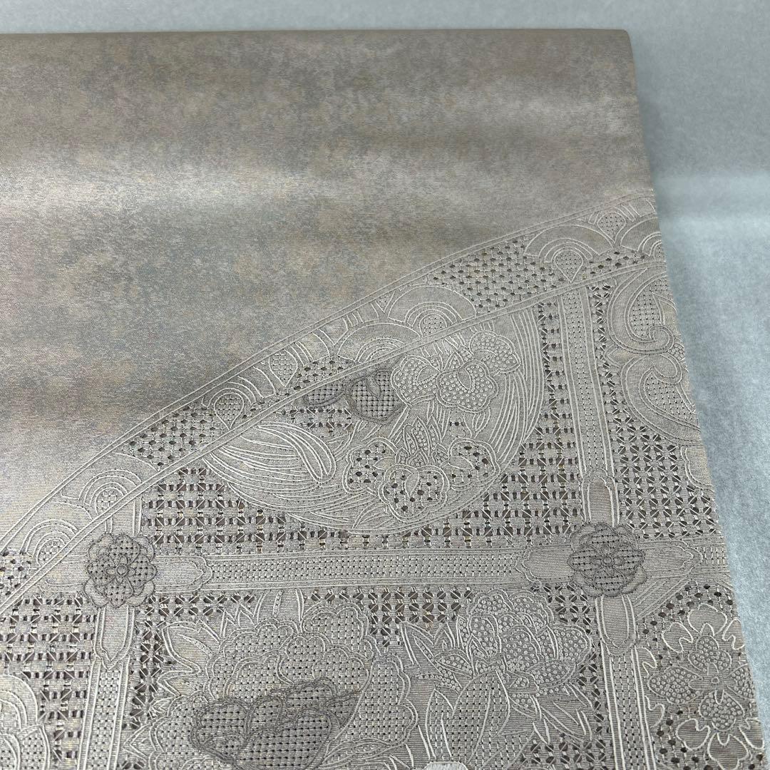 シルバー 花柄刺繍 六通袋帯1222