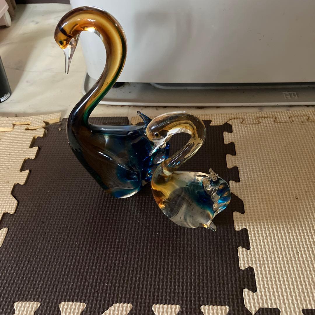 ガラス製 白鳥の置物 セット