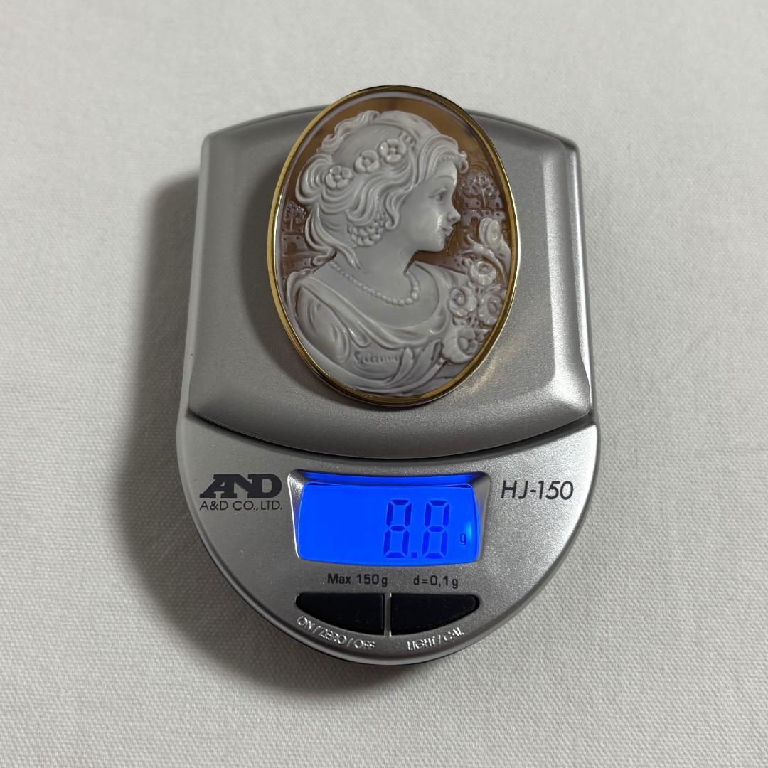 K18 作家もの シェルカメオ ブローチ ペンダントトップ 微笑み 18金