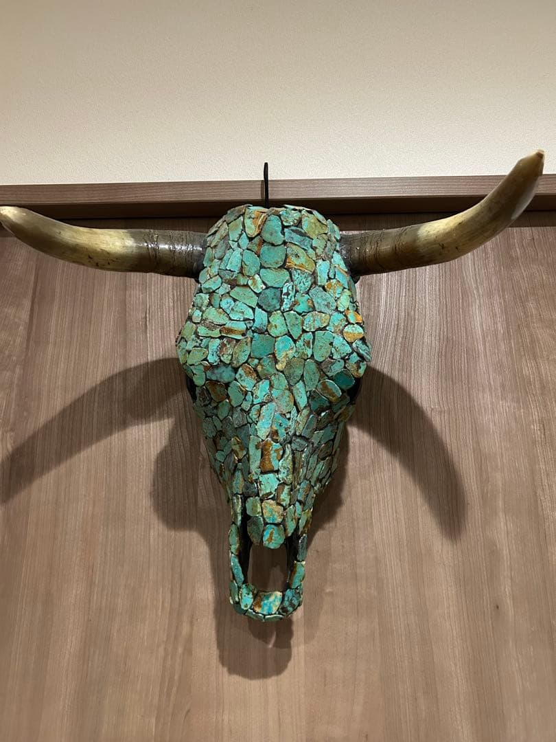 ネイティブアメリカターコイズ装飾牛の頭部オブジェ❣️ショートタイムセール