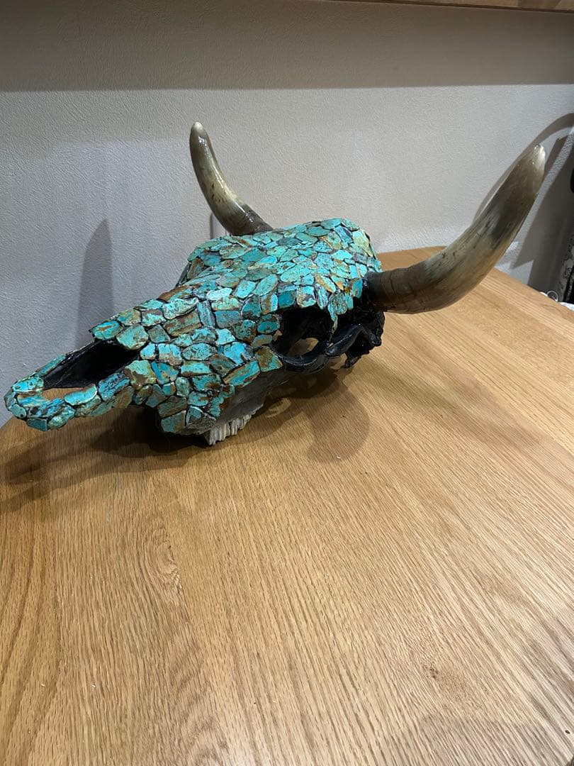 ネイティブアメリカターコイズ装飾牛の頭部オブジェ❣️ショートタイムセール