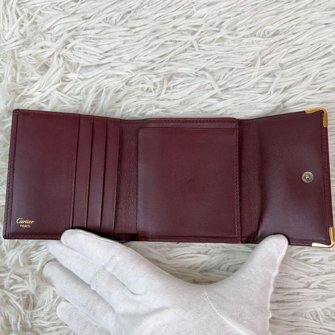 新品未使用/付属品完備✨Cartier 三つ折り財布 がま口 金具 ボルドー