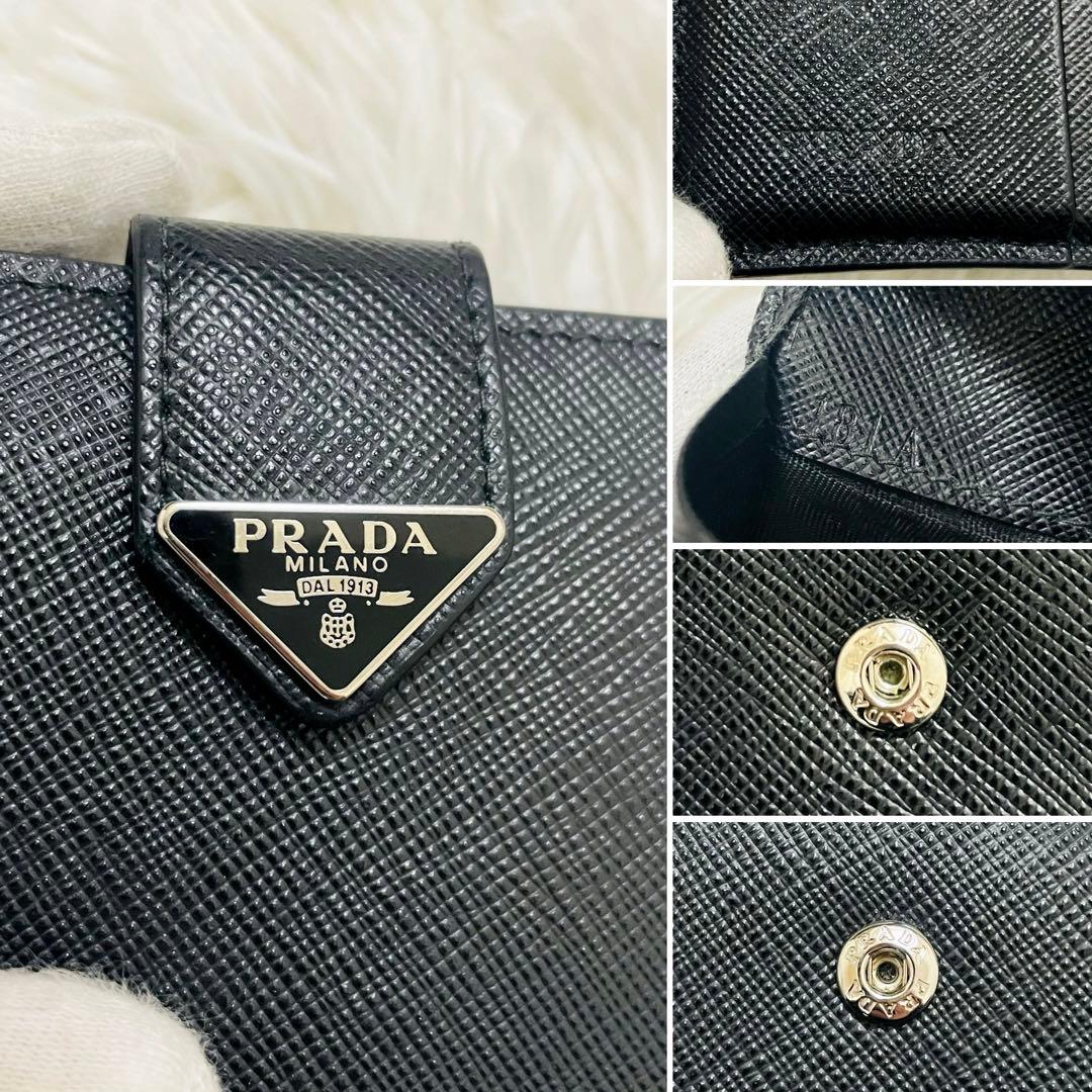 極美✨付属完備✨PRADA 二つ折り財布 サフィアーノ 三角ロゴ レザー 黒