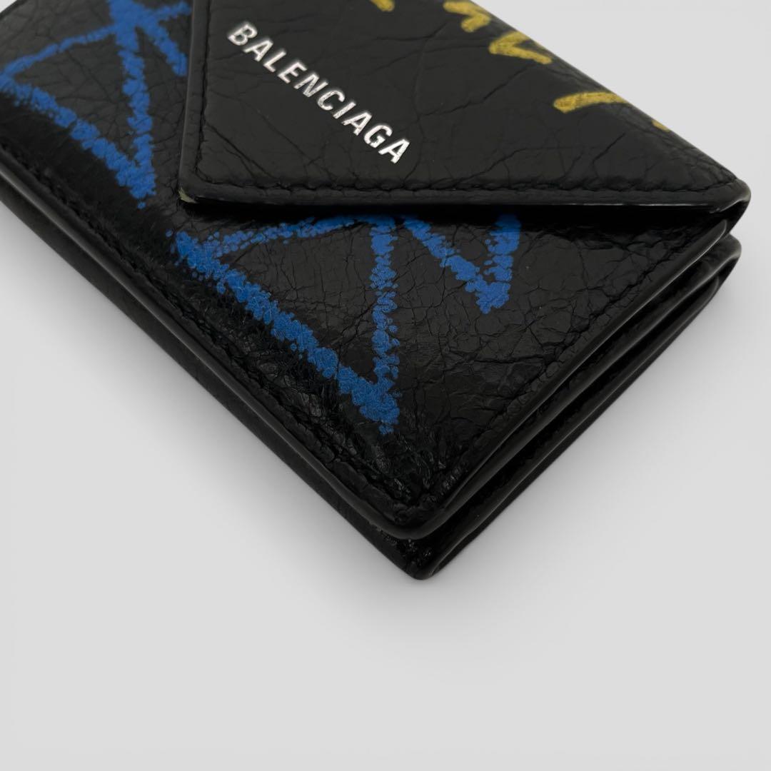 美品 バレンシアガ ペーパー ミニウォレット グラフィティ ブラック 財布