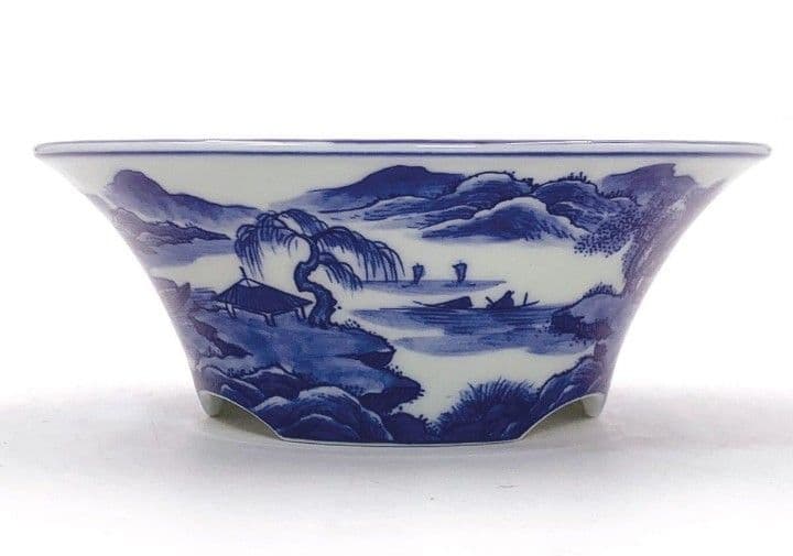 すさまじい筆致！染付山水図丸鉢 /盆栽/小品盆栽/盆栽鉢/植木鉢/谷樂方山