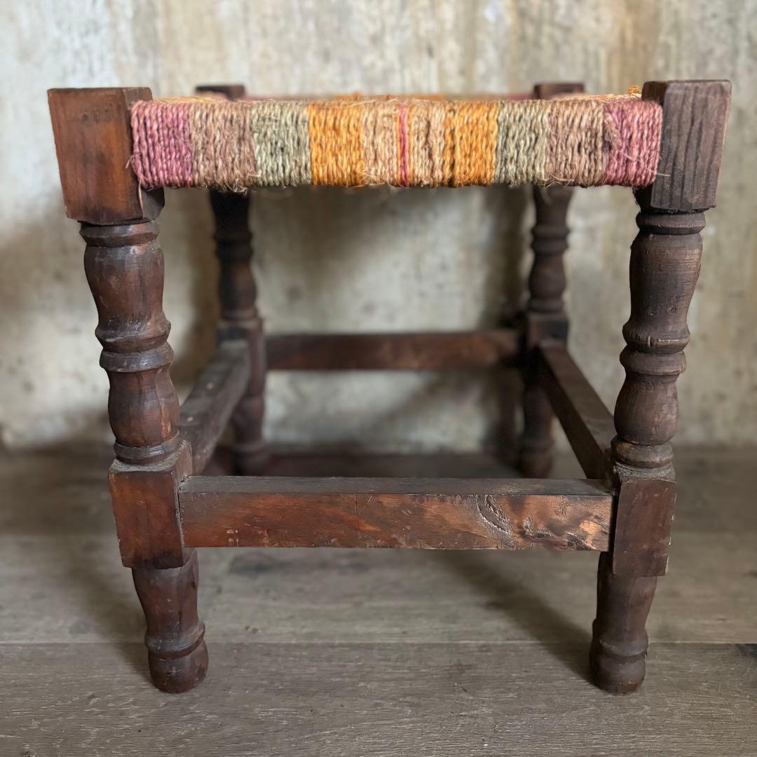 ヴィンテージ　ラッシュスツール　無垢材