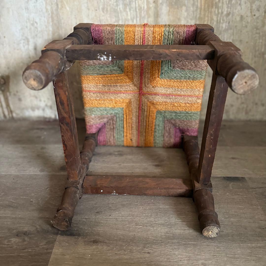 ヴィンテージ　ラッシュスツール　無垢材