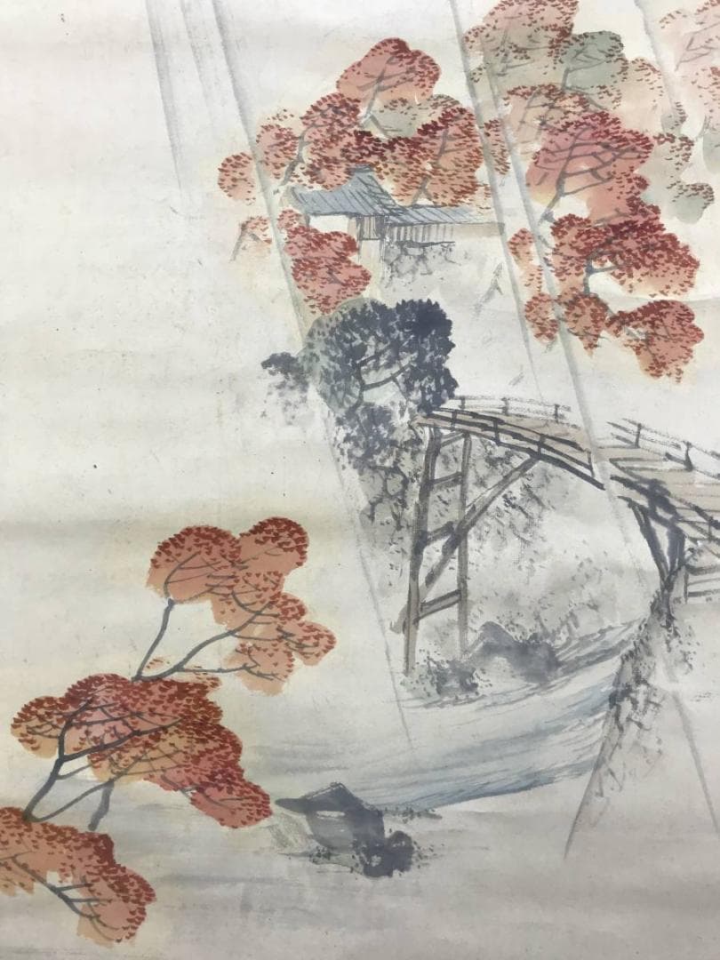 真作/樵渓/高尾紅葉図/秋景山水図/秋山水図/掛軸/名家伝来/AE-10