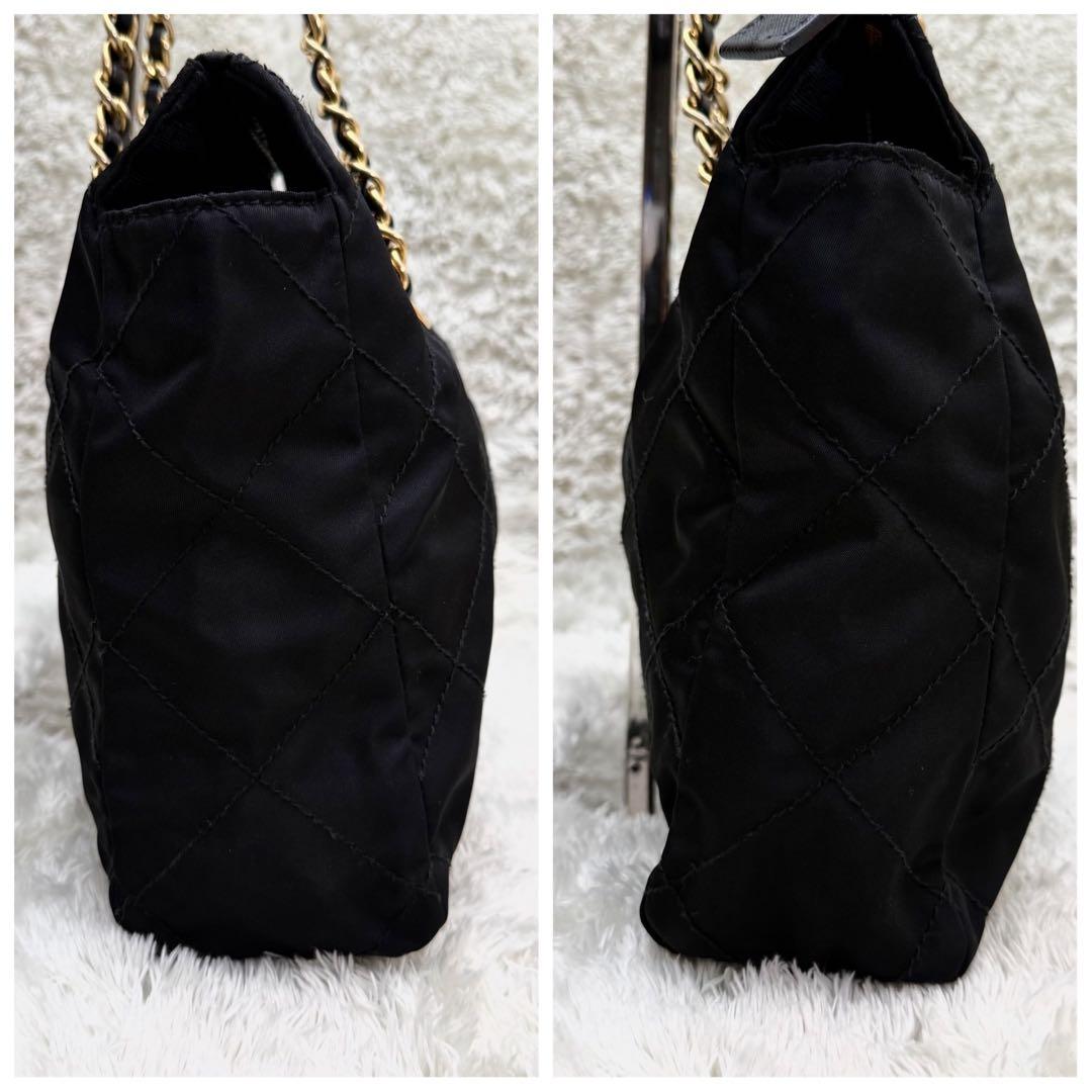PRADAプラダ チェーンショルダーバッグ キルティング 三角ロゴ ナイロン 黒
