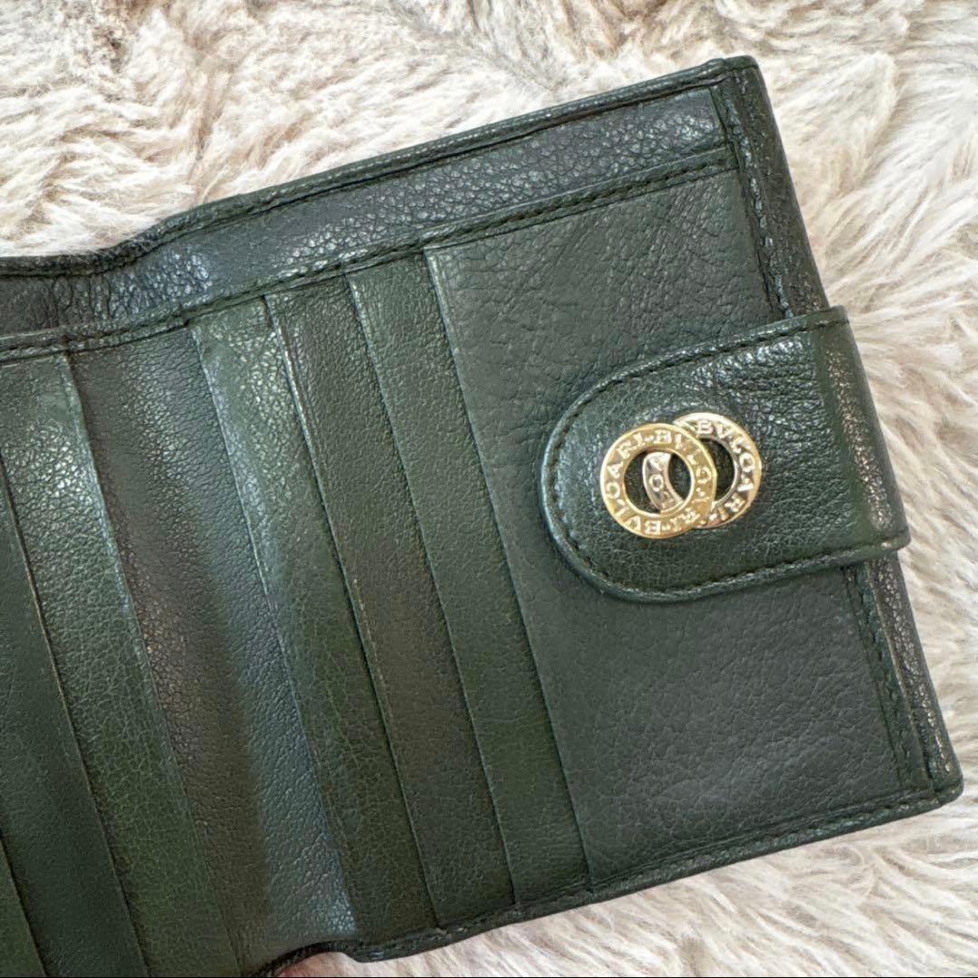 BVLGARI ブルガリ ダークグリーン レザー 二つ折り財布