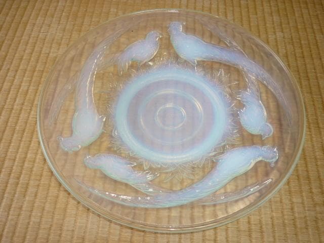 極希少 美品 1920年代 仏製◆サビノ工房作 オパールセントガラス『キジ』大皿