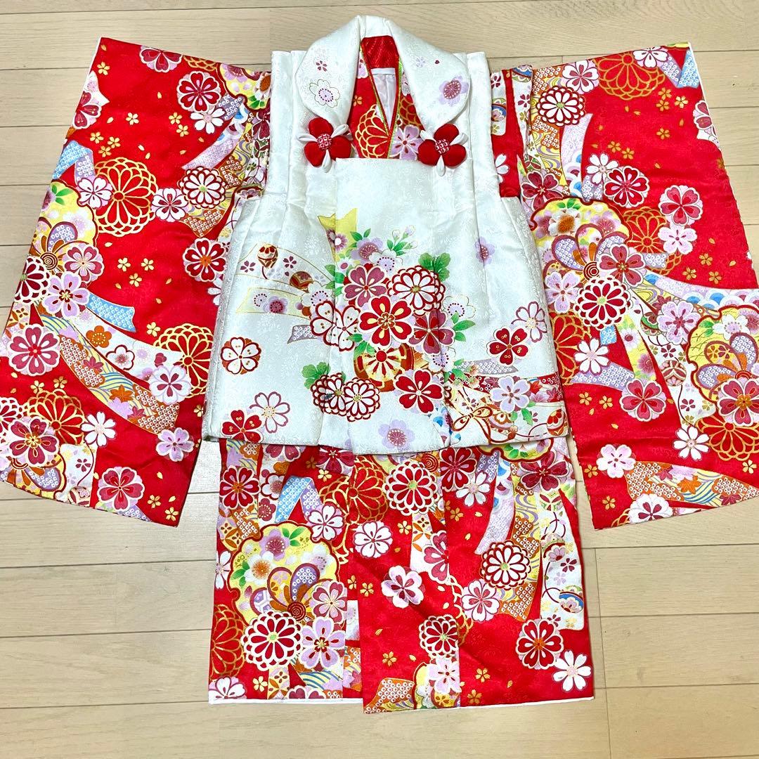 花ひめ 七五三　3歳着物　正絹　赤