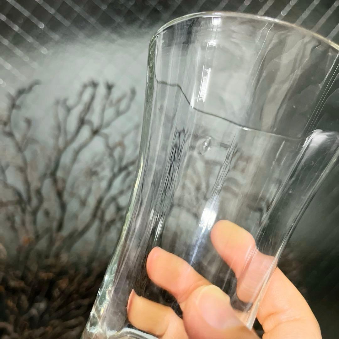 骨董　時代ガラス　薄張り　縞模様　ラッパ型　朝顔造り　ピルスナー　コップ　ウラン