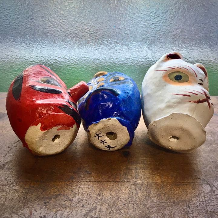 埼玉県 廃絶 郷土玩具 越谷市 砂原張子 松沢栄一 第六天神社　天狗　烏天狗　狐
