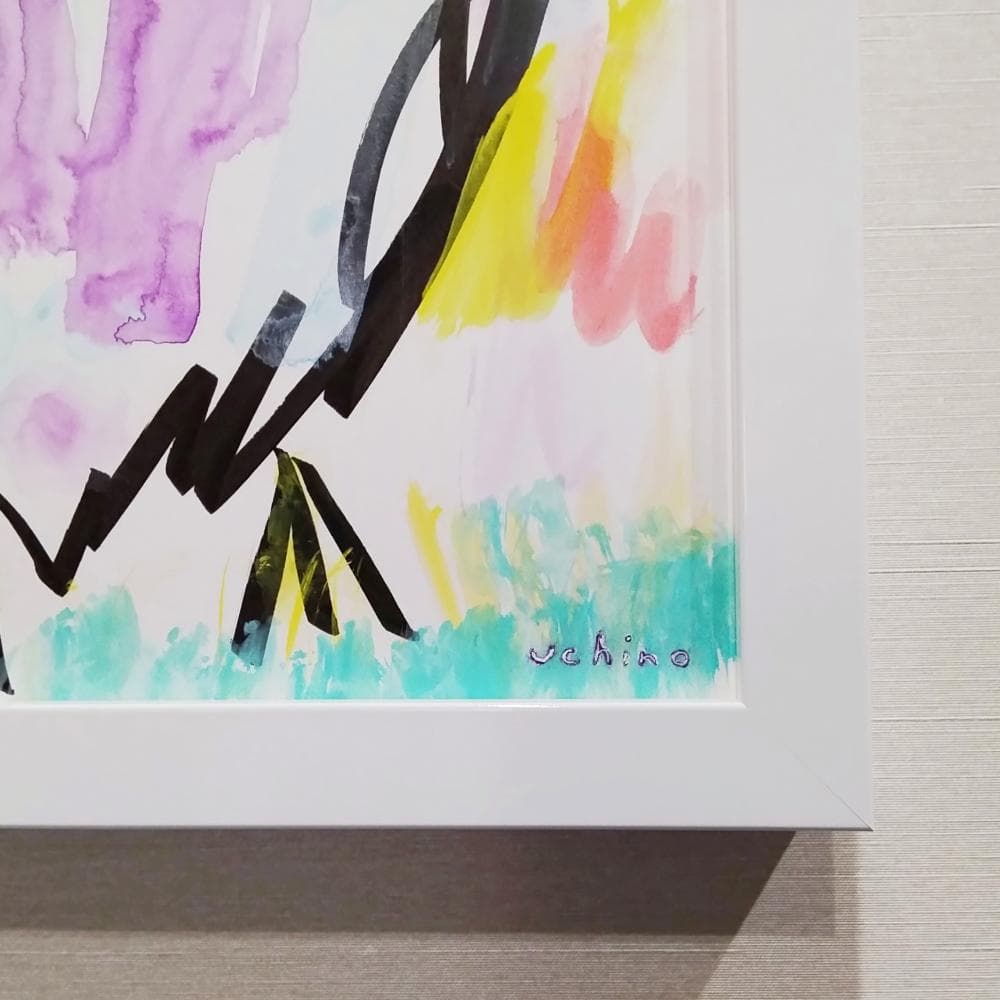 内野隆文　午後のフクロウ　絵画　ドローイング　イラスト　梟　アクリル　額付　真作