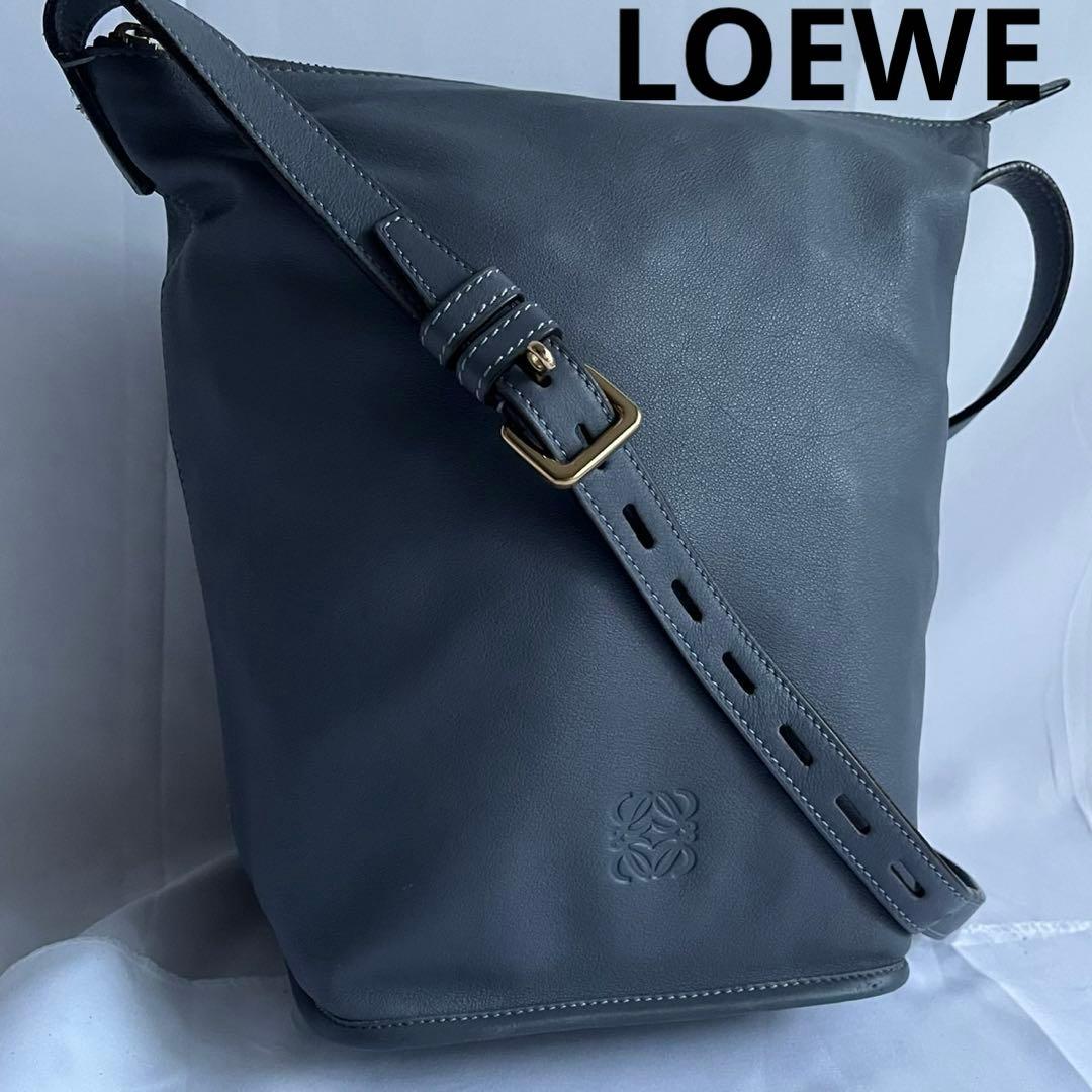 ✨極美品✨　LOEWE アナグラム　ショルダーバッグ　ブルーグレー　レザー