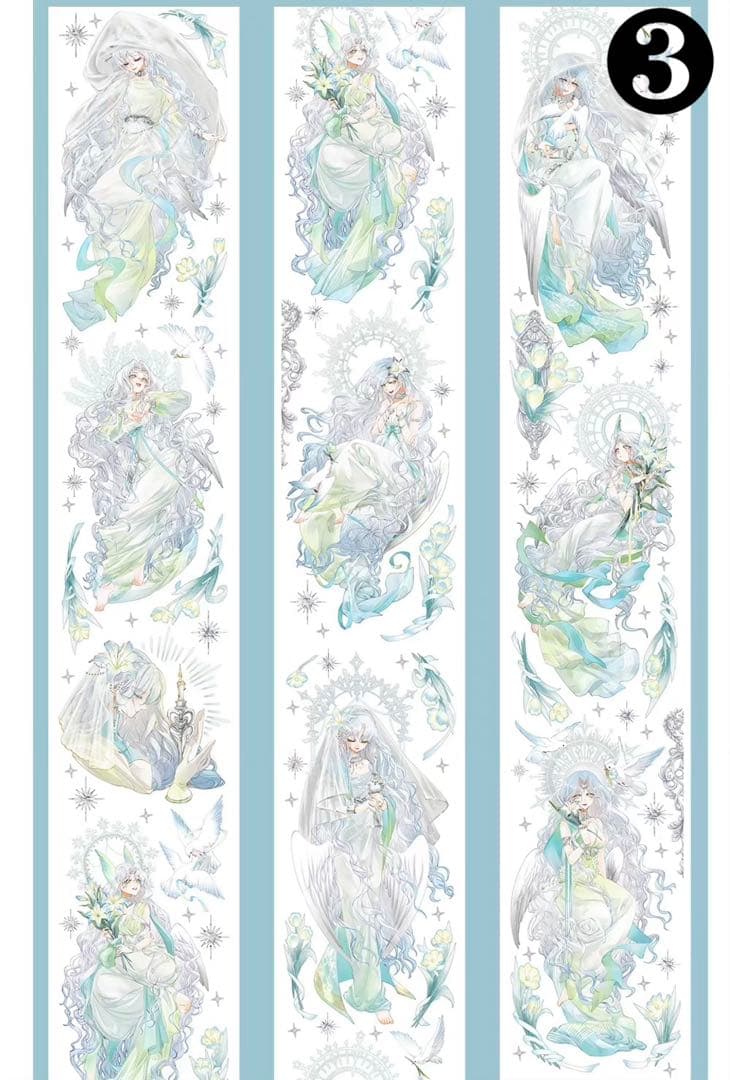 【O】海外　10m巻　貝殻光マスキングテープ　お花系/人物系/装飾系