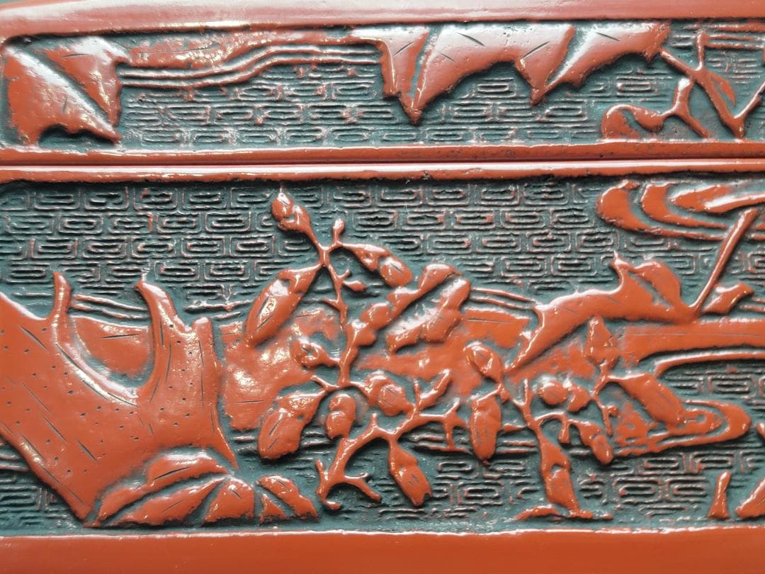 鳳凰紋 堆朱 文庫 美品 DT744