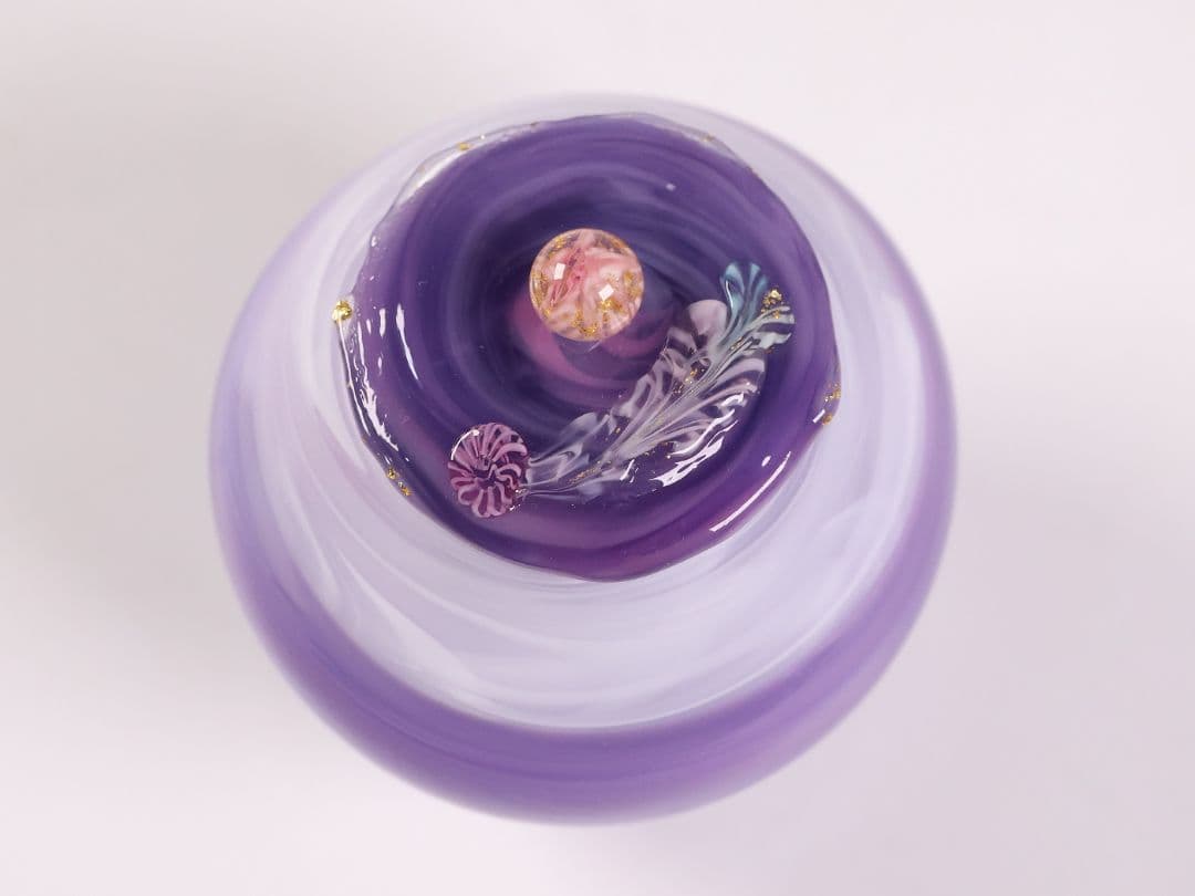 茶道具 船越美智代 ガラス茶入 ギヤマン 硝子 紫 マーブル【CM341】