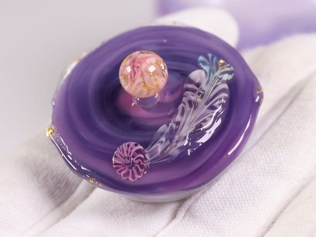 茶道具 船越美智代 ガラス茶入 ギヤマン 硝子 紫 マーブル【CM341】