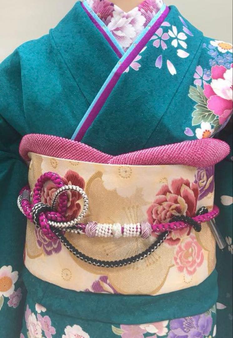 グリーン　ターコイズブルー 振袖　成人式　ショール　髪飾り　草履　バッグ一式