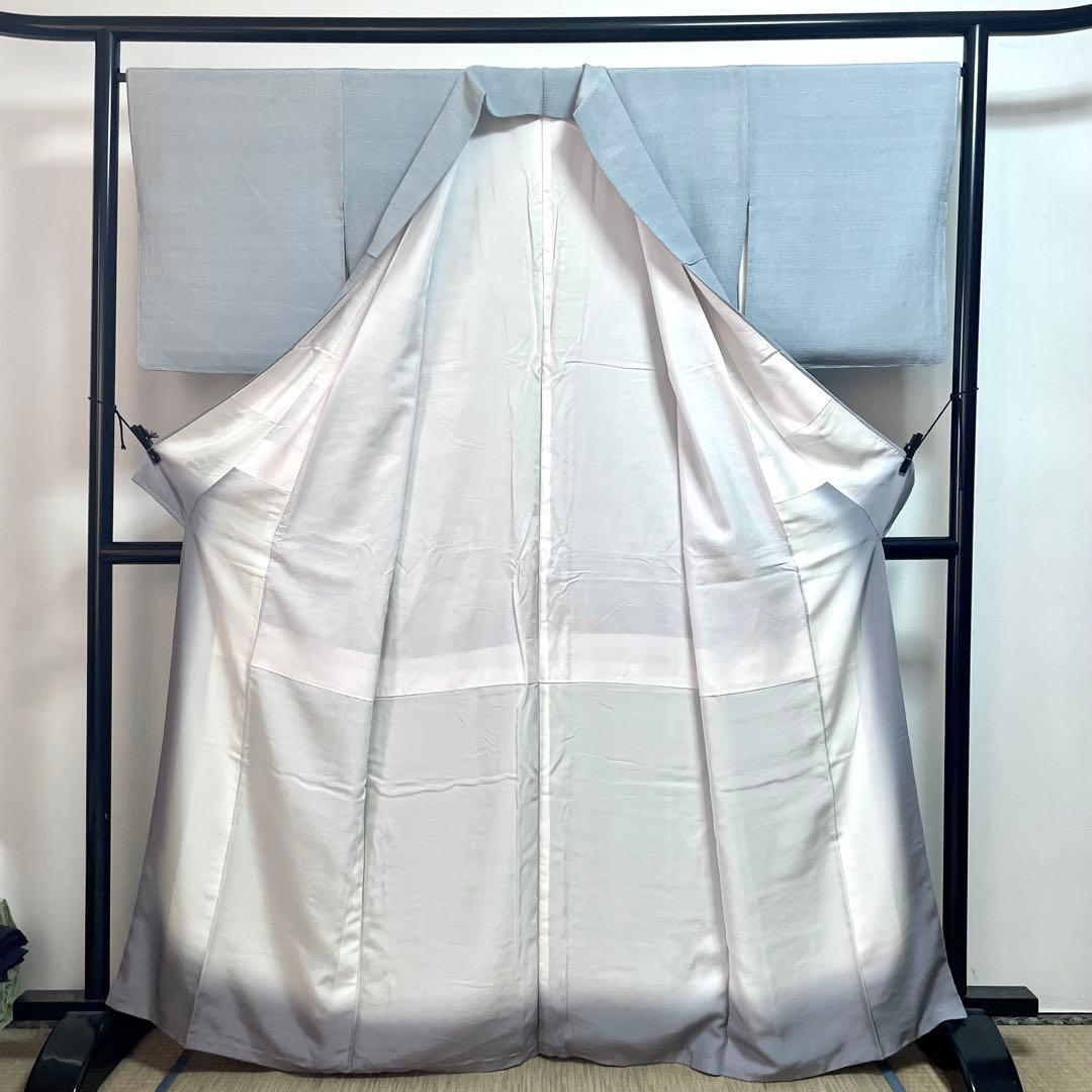 ［ 紬/色無地 ］生紬　袷　正絹　水色　縮緬　ちりめん　人気色　仕付け糸付き