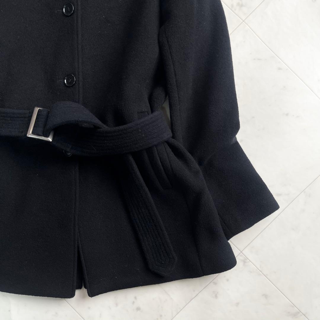 Theory セオリー カシミヤ ショート丈コート 黒 ベルト Aライン M