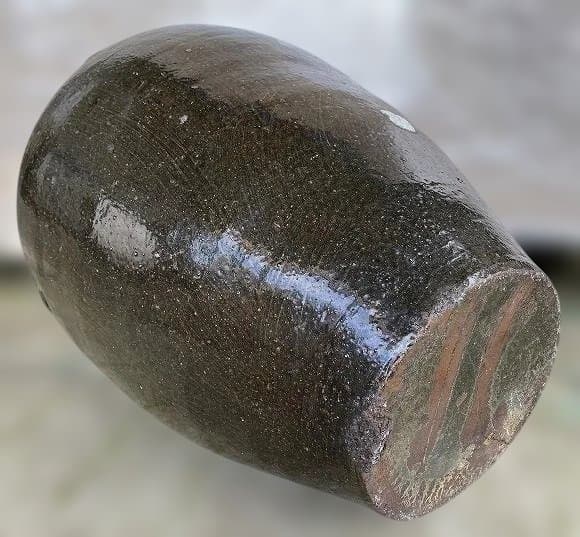 古薩摩 苗代川焼 四耳壷 黒酢壷 古民具 庭造 水瓶 甕壺 花華 釉薬