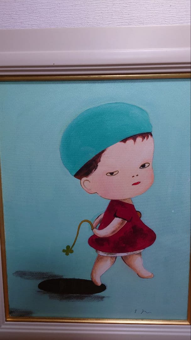 油彩画　肉筆画　作者不詳　幸運のクローバー　F6号