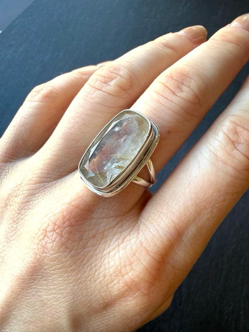【希少】大粒ゴールデンルチルクォーツ　リングSV925