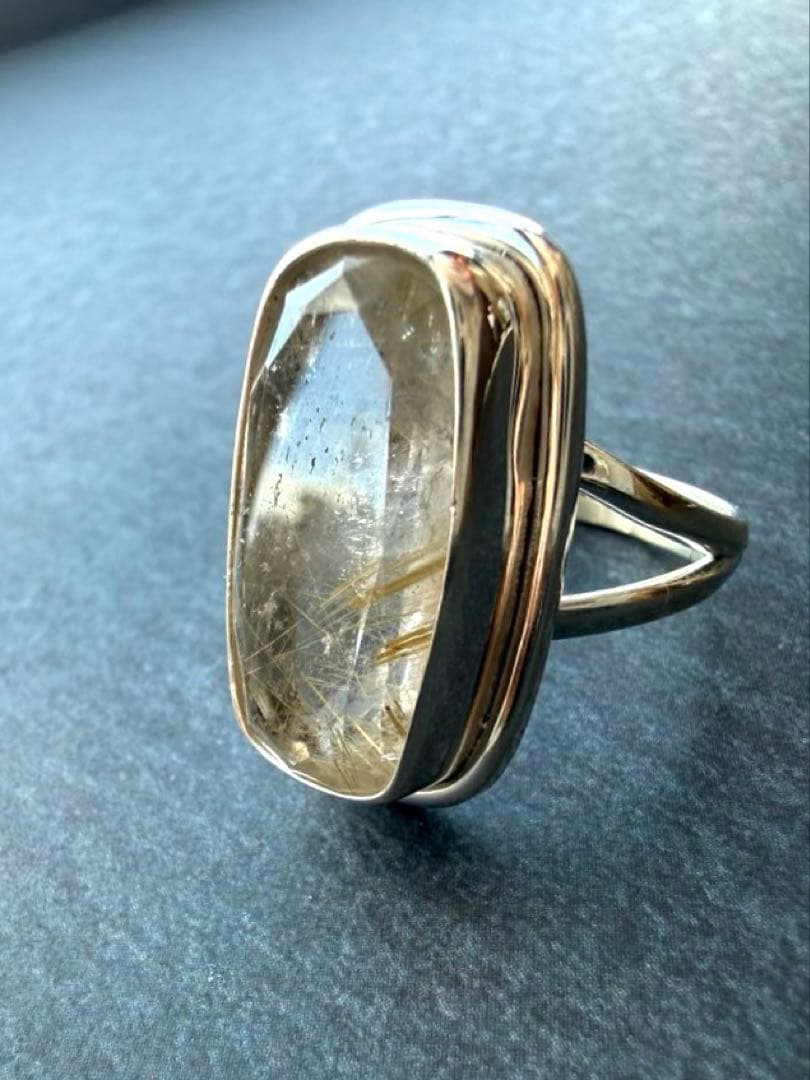 【希少】大粒ゴールデンルチルクォーツ　リングSV925