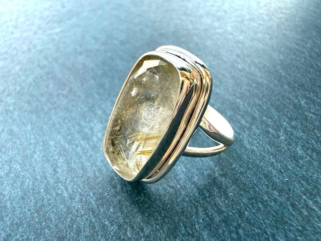 【希少】大粒ゴールデンルチルクォーツ　リングSV925