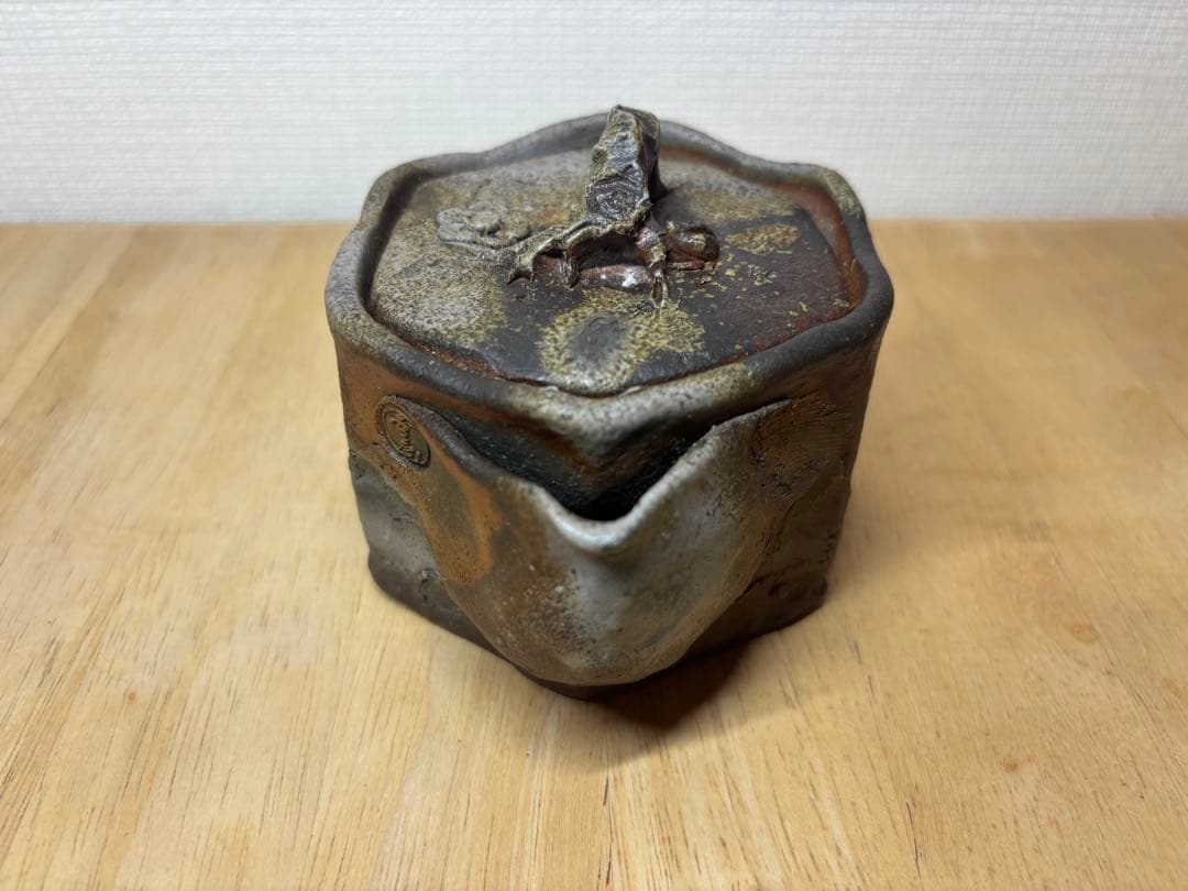 ㊻備前焼 宝瓶 登り窯 梅 うめ ウメ 6角 手びねり 急須