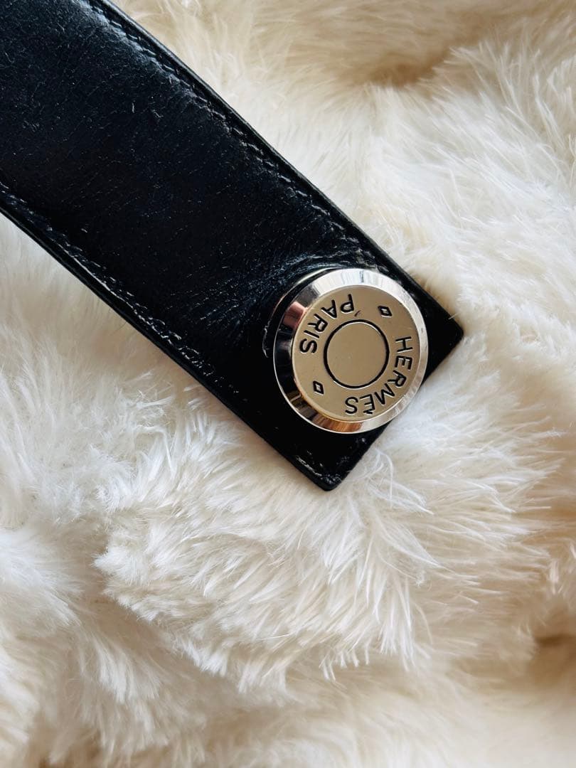 HERMES エルメス セリエ ブラック 黒 レザー 革 バングル メタル