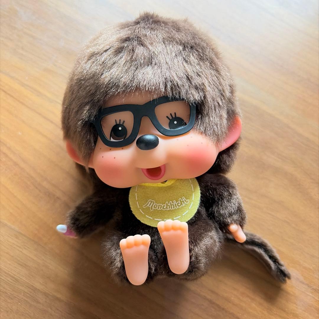 顔でかモンチッチ 眼鏡 座り ぬいぐるみ 黄色