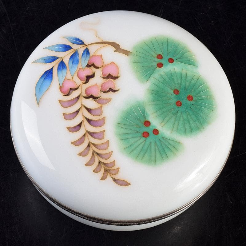 七宝焼　安藤七宝店　藤松紋　盒子蓋物　共箱　M　R7693