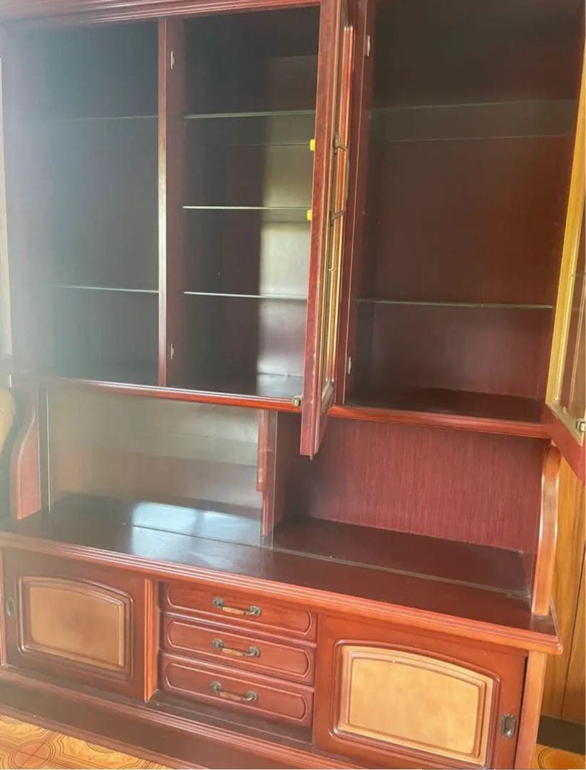 クラシック木製　キャビネット ダークブラウン　アンティーク 食器棚 本棚