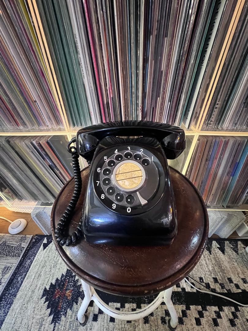 ダイヤル式電話　受話器 ヘッドセット 黒色　DJ ヘッドフォン ヘッドホン　昭和