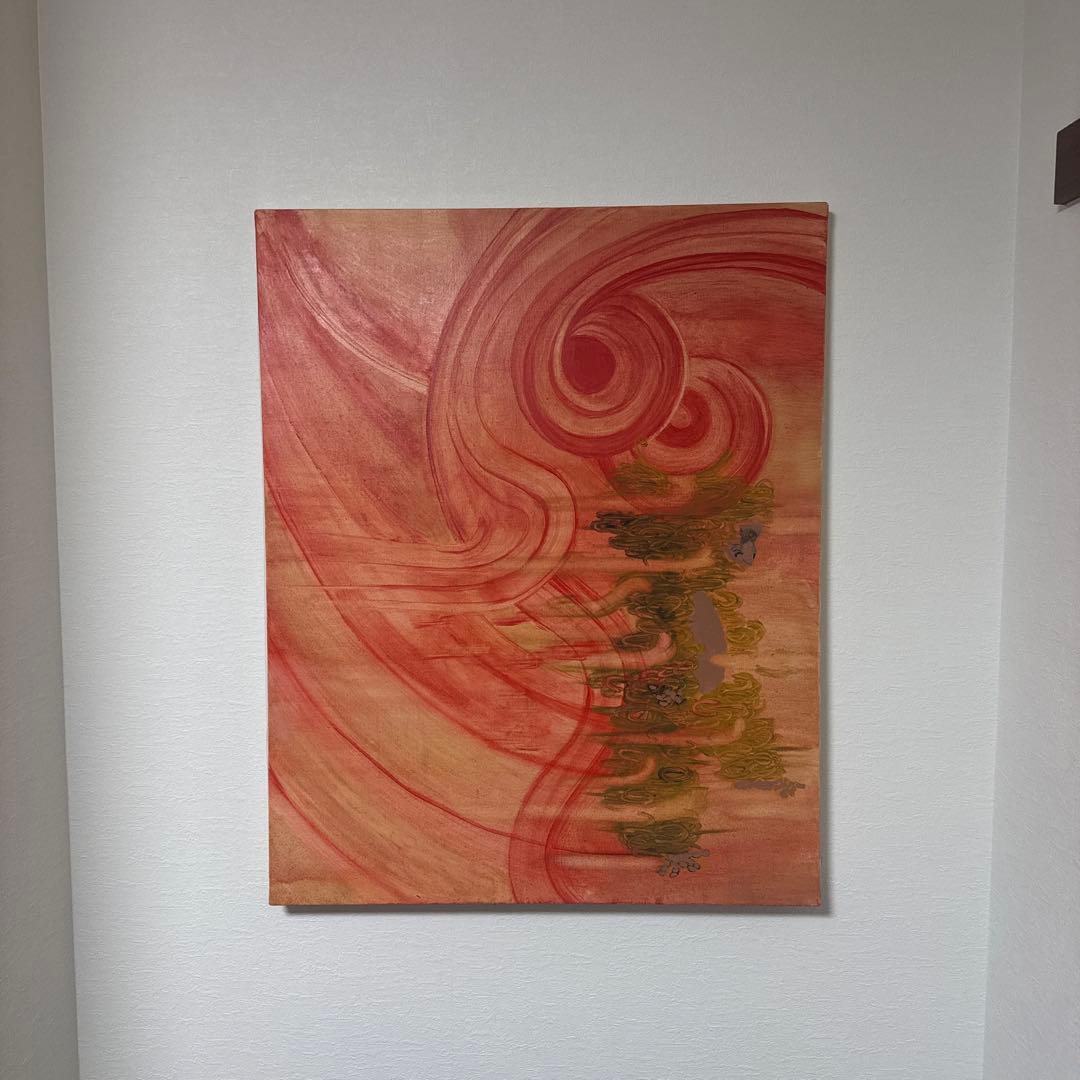 「日猿」　油絵　大作　油彩　猿　日本画