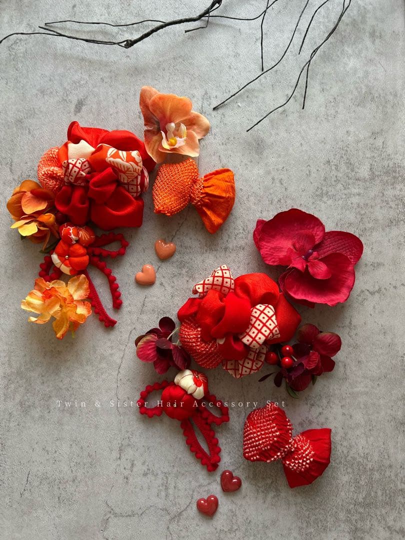 七五三　七五三髪飾り　ヘッドドレス　着物髪飾り　　双子ちゃんや姉妹set 077