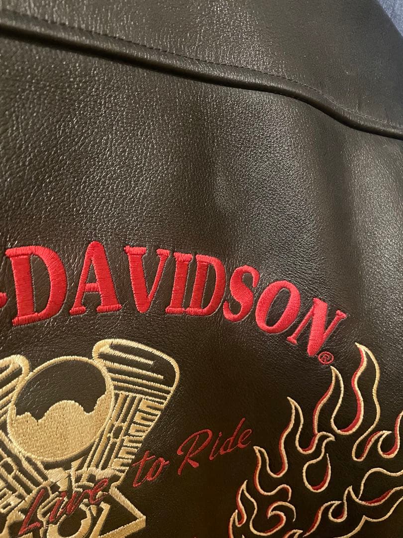 Harley-Davidsoフレイムス刺繍 ライダースジャケット M サイズ