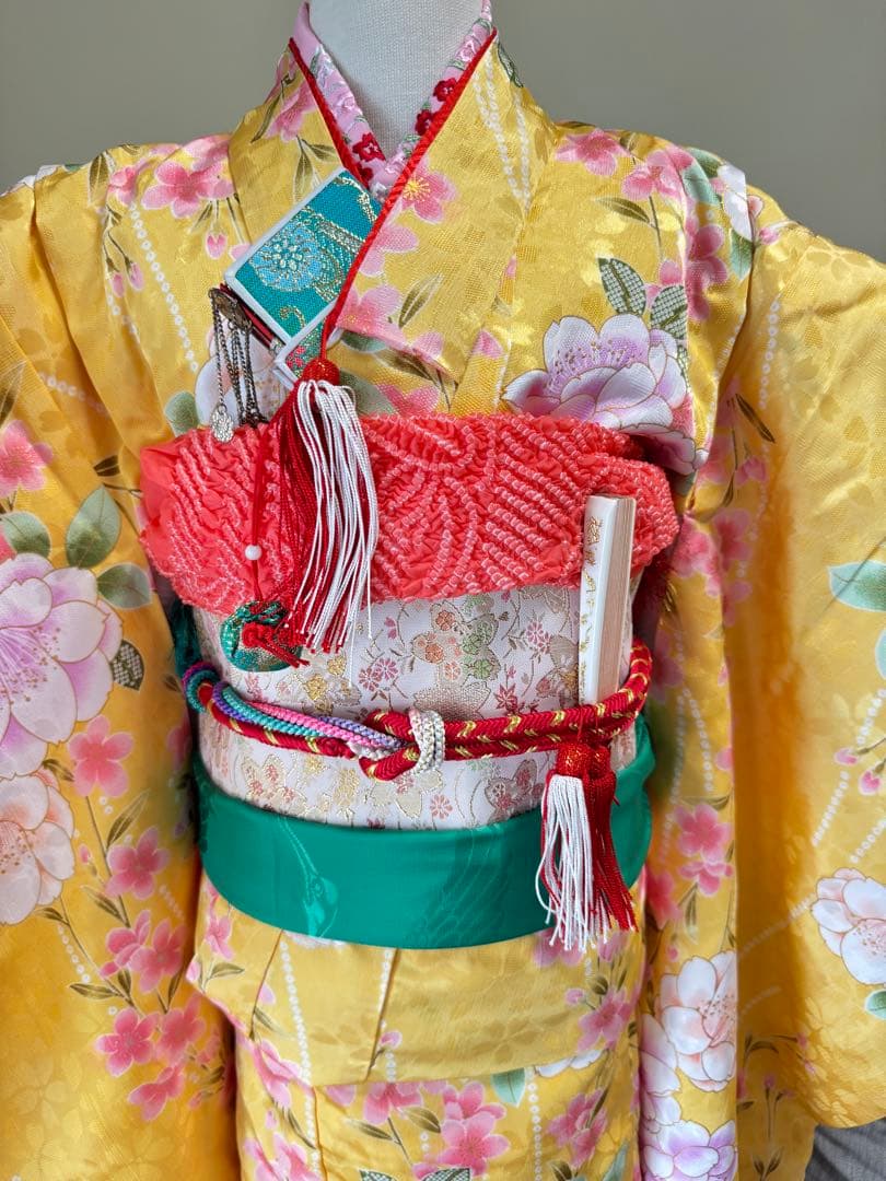 7歳七五三セット　黄色系着物　草履バッグ付き