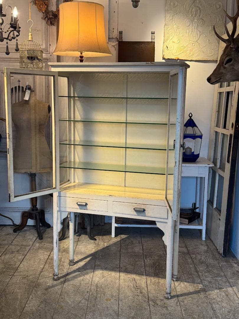 ケビント ドクターキャビネット ガラスショーケース アンティーク 医療棚 レトロ