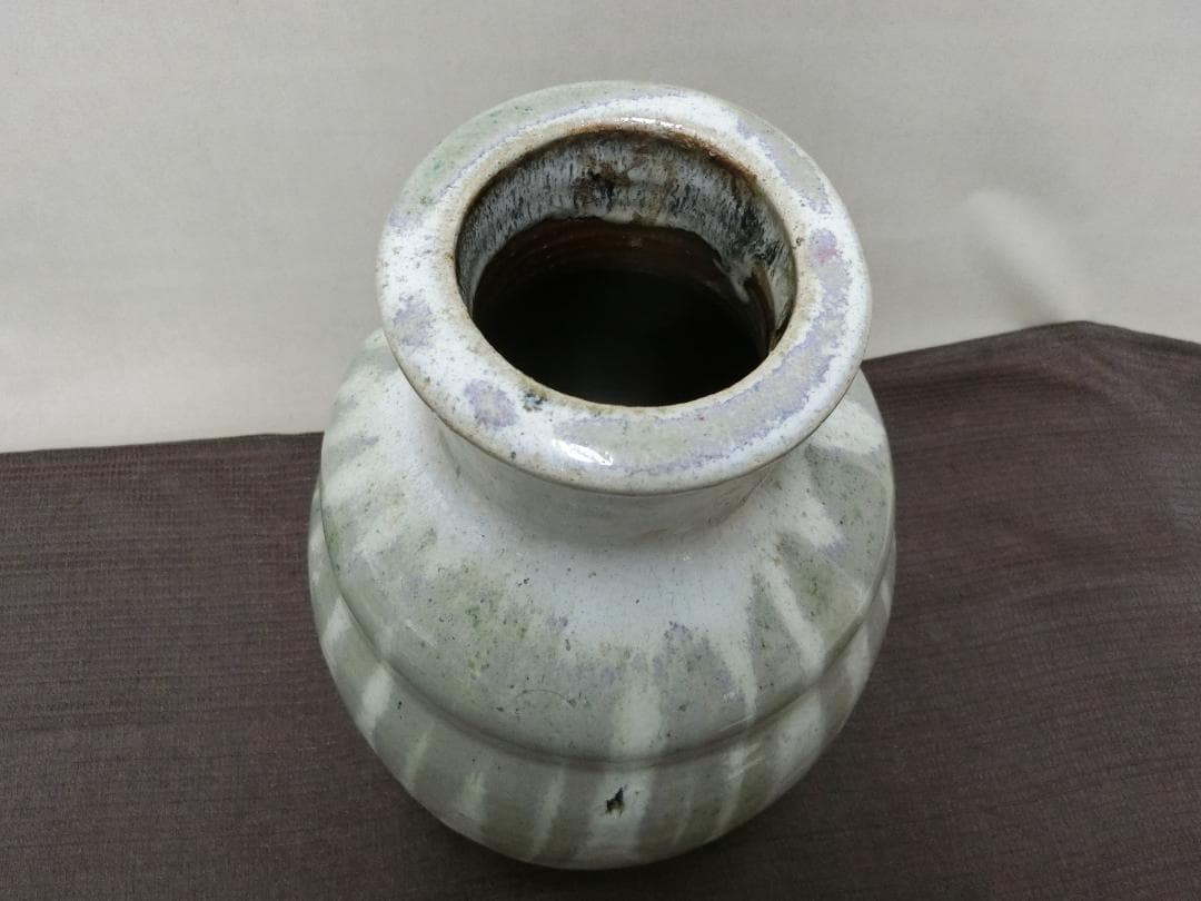 処分価22（木）22時まで【徳利　緑釉筋文景色　信楽　壺　骨董・K2】インテリア