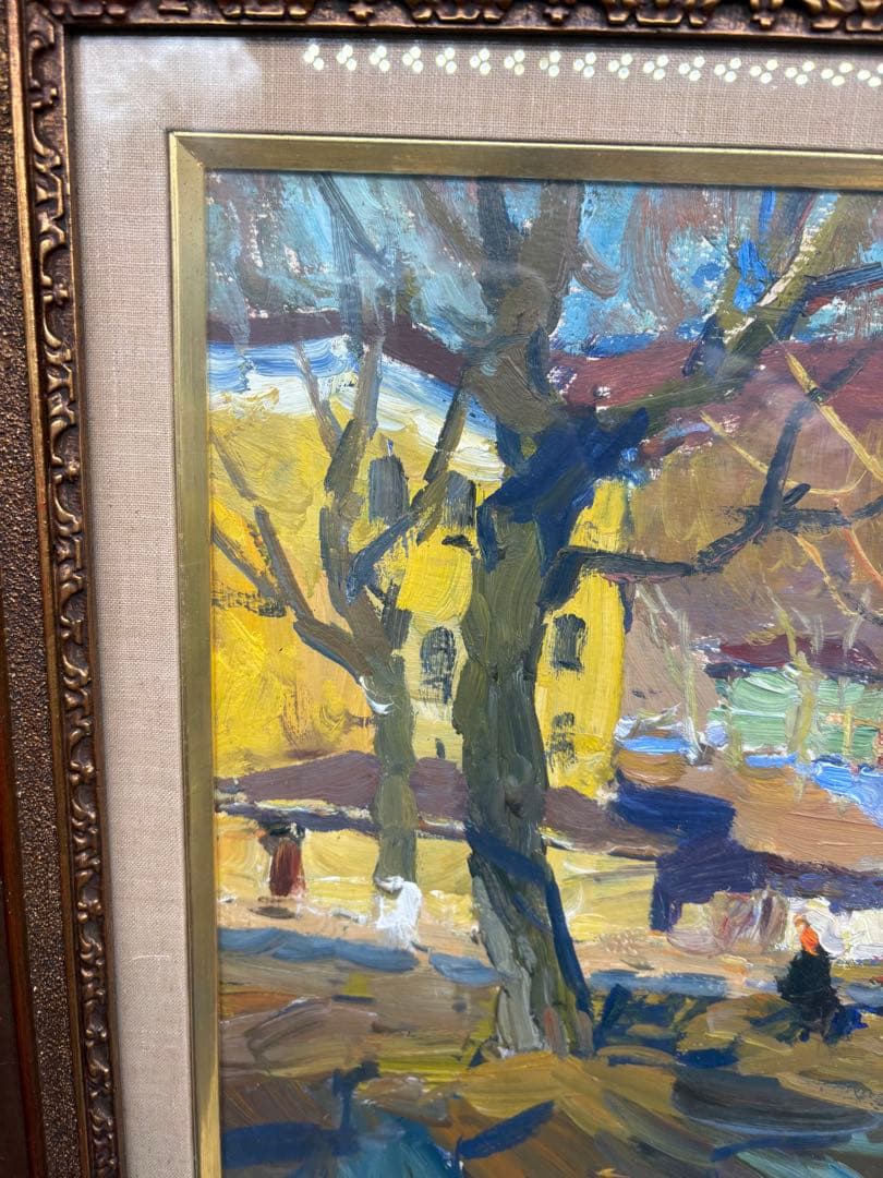 マクシュートフ　絵画　油絵　【ウラルの町で】　箱付き　当時物　ソビエト絵画