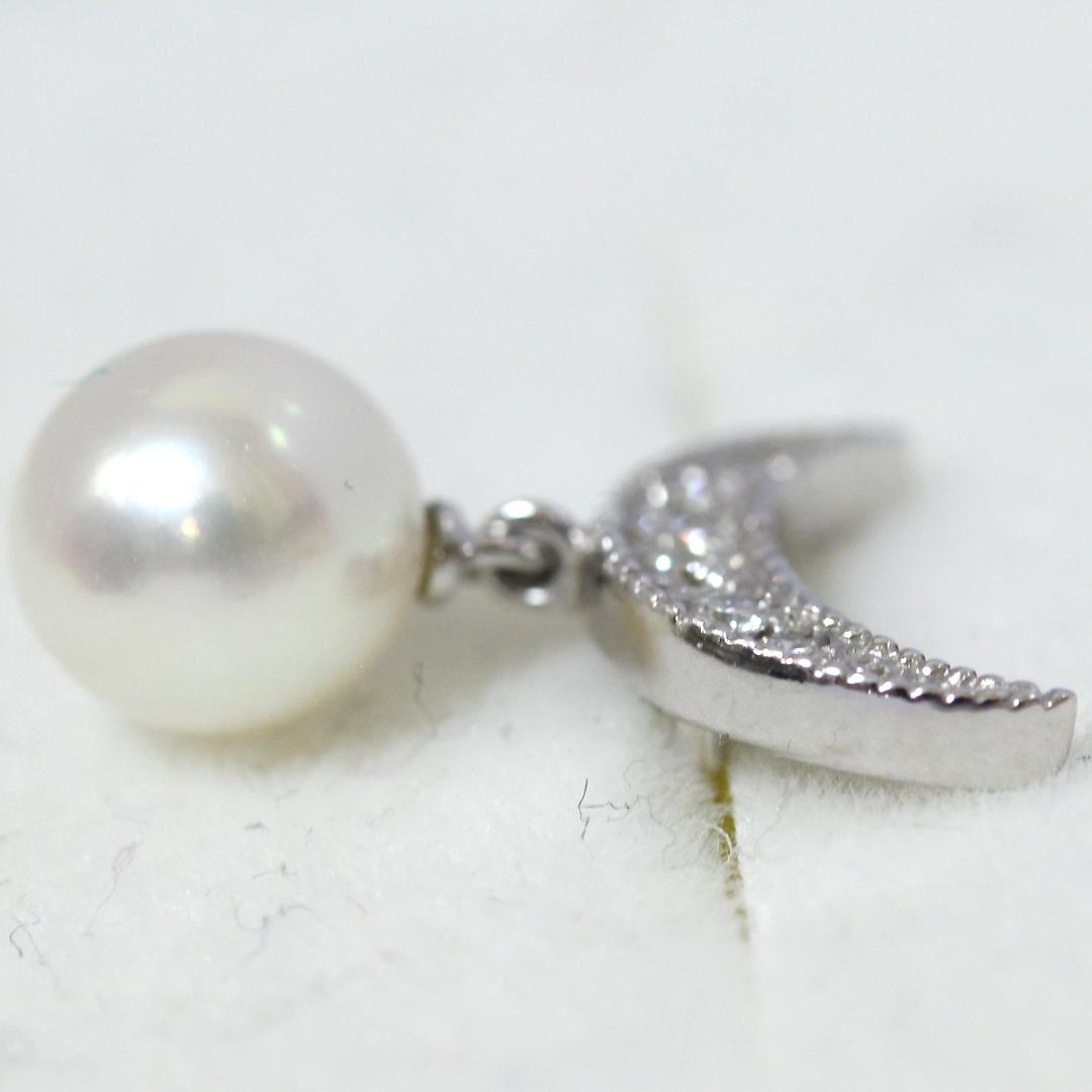 超美品 ミキモト K18WG パール ブローチ ダイヤ ムーン ピンブローチ