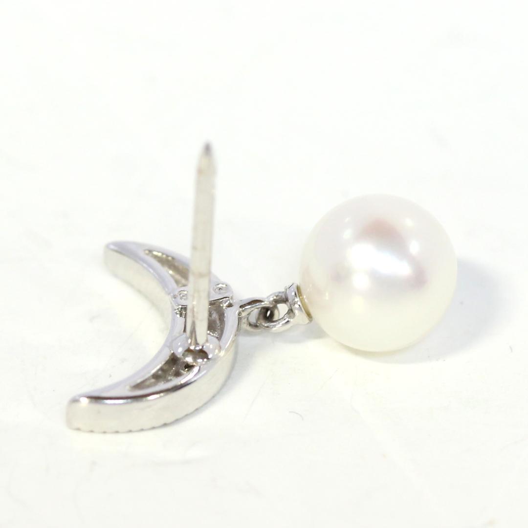 超美品 ミキモト K18WG パール ブローチ ダイヤ ムーン ピンブローチ