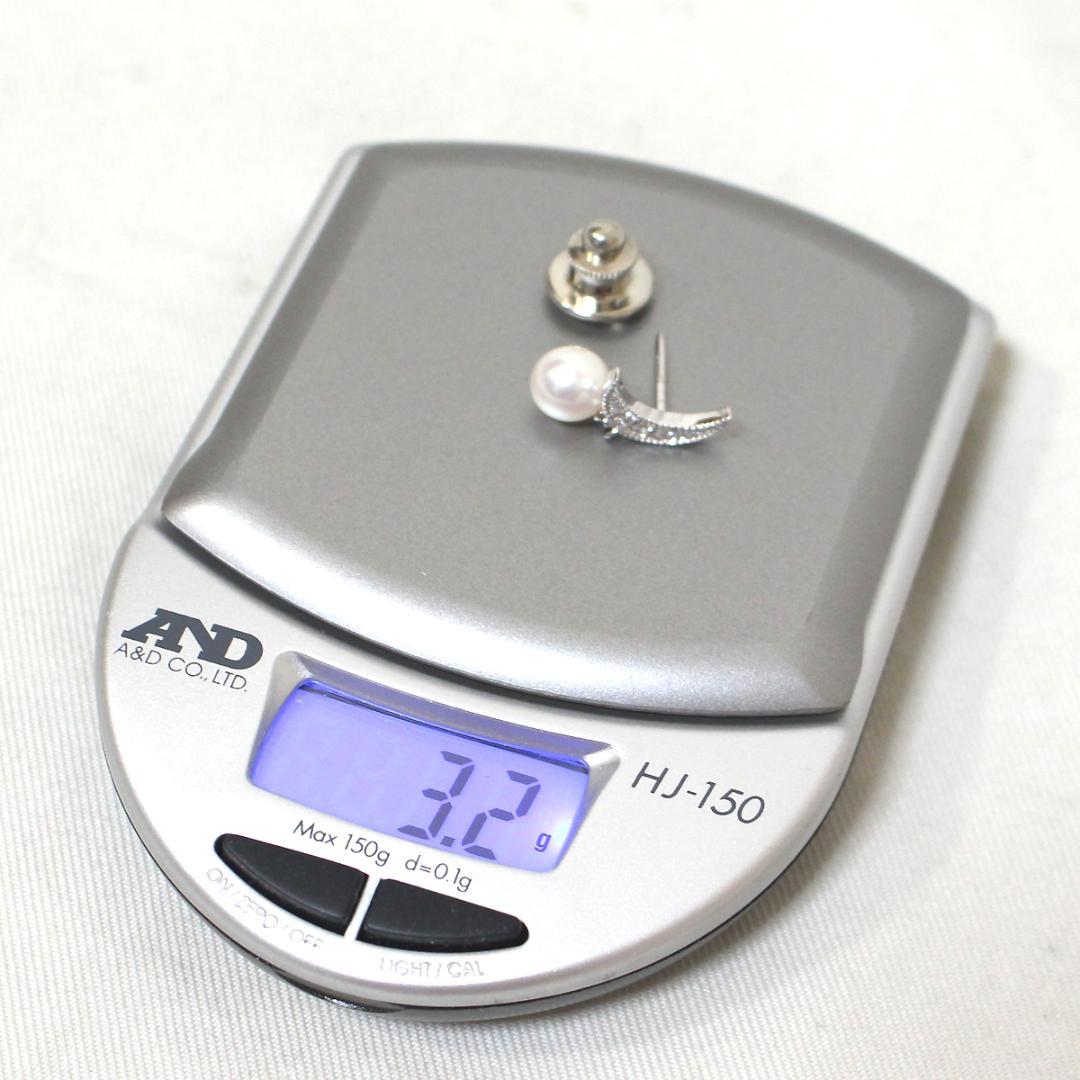 超美品 ミキモト K18WG パール ブローチ ダイヤ ムーン ピンブローチ