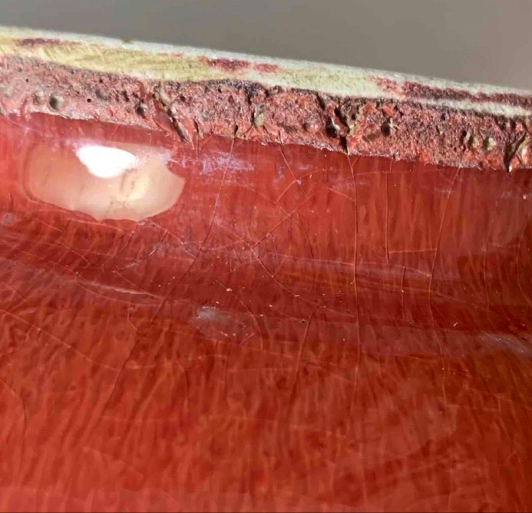 中国 紅釉羊耳付壺　f2250914