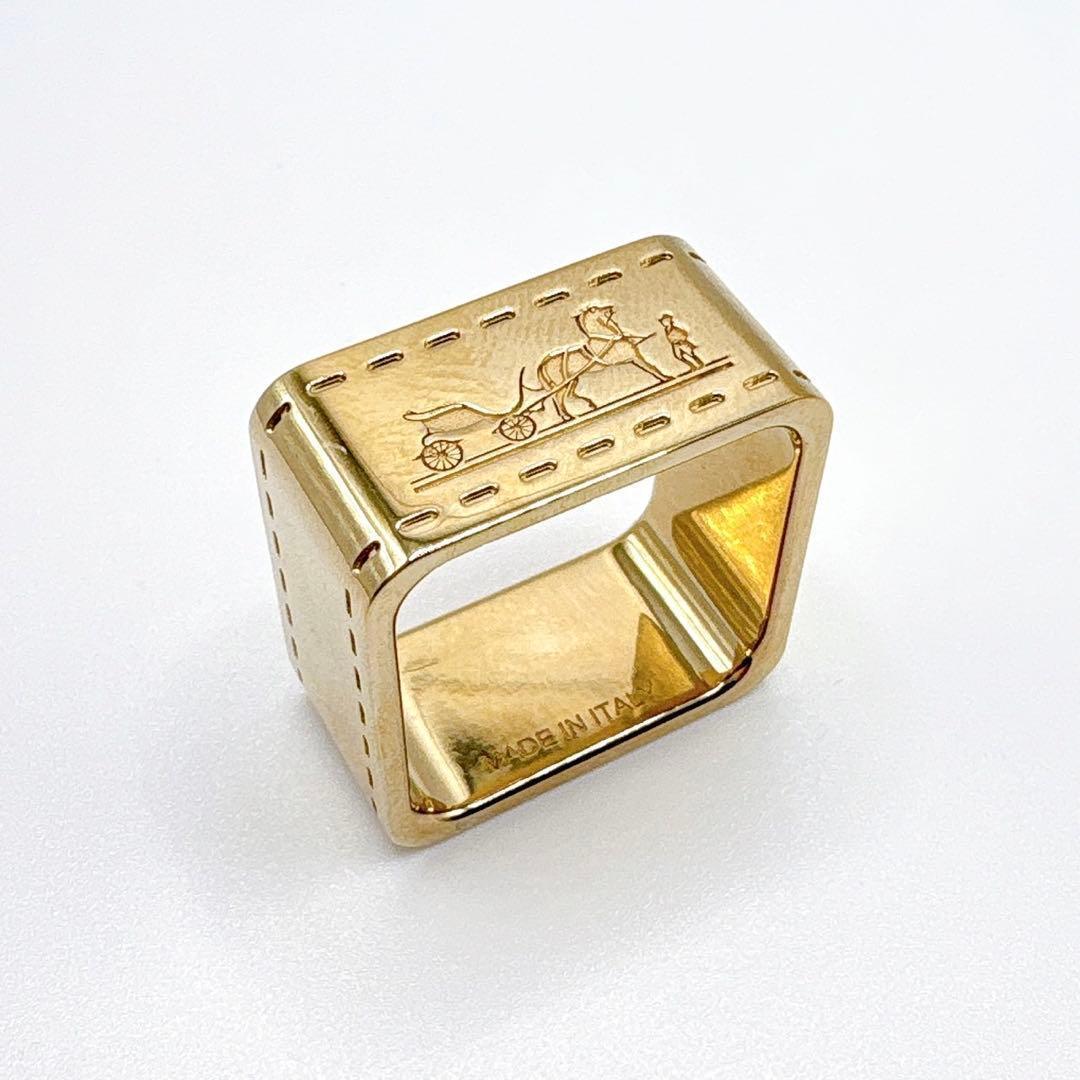 エルメス HERMES ボルデュック　スカーフリング 馬車スクエア ゴールド